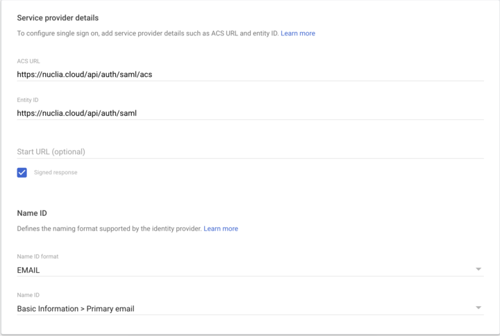 Google Workspace SAML configuration